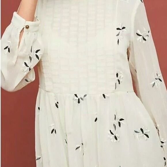 Anthropologie Feather Bone Ivory Sheer Mini Dress with Embroidered Details - Picture 2 of 6